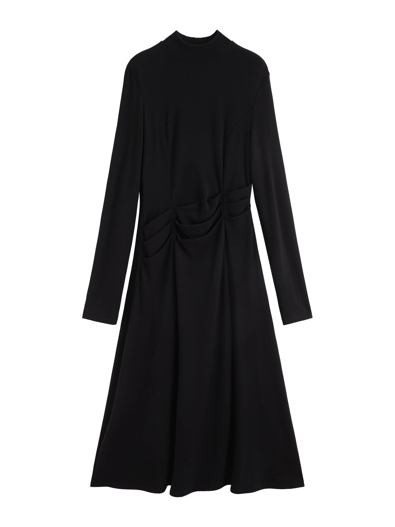 ZIQIAO Autumn Winter 2025 Women's Waist-Defined Maxi Dress - Classic Black Timeless Silhouette Flattering Fit Office Elegant