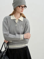 ZIQIAO 2025 Early Autumn New Arrival Stylish Cable Knit Polo Sweater for Petite Women College-inspired Wool Knitwear Pullovers