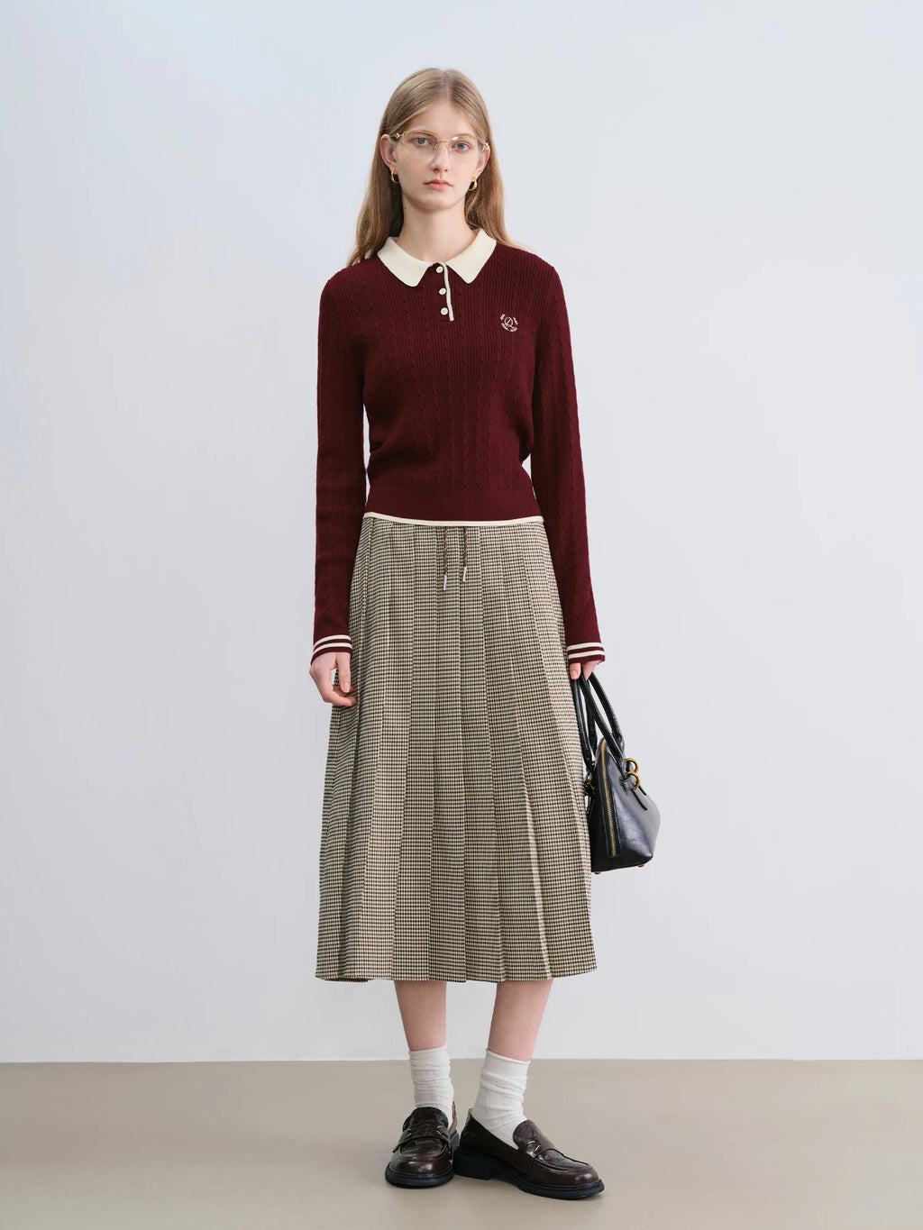 ZIQIAO Houndstooth Pleated Skirt Women's 2025 Autumn New Style College Style Pattern Versatile Casual Mid-length Skirt 25ZQ93064