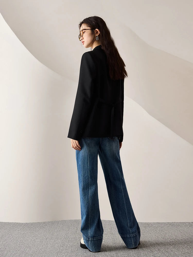 ZIQIAO Office Lady Suit Jacket For Women Niche 2023 Autumn New High-End Suit Black Women Casual Loose Coats Solid