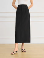 FSLE Women Black Long Skirts 2025 Spring High Waist Midi Simple Skirt Office Lady Back Spilt Design Temperament Skirt 25FS11267