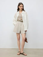 ZIQIAO 2025 Summer Women's Elevated Waist Wide Shorts - White Flattering Silhouette & Versatile Styling Casual Shorts 25ZQ92197