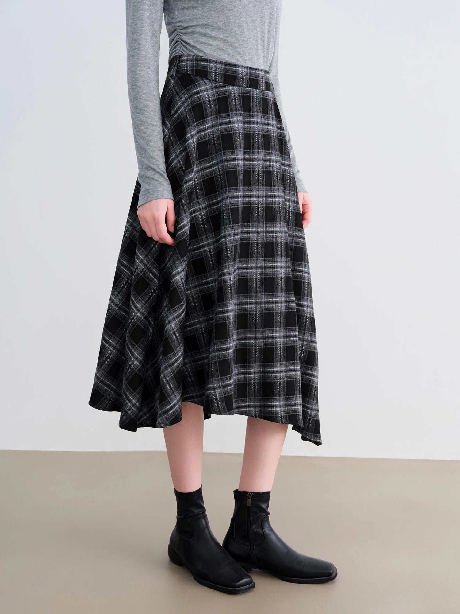 ZIQIAO 2025 Women's Retro Plaid A-Line Skirt - High Waist Flared Swing Midi Skirt with Pleated Detail for Office Casual