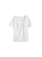 ZIQIAO Asymmetrical Knot Design - Petite Women's Short Sleeve T-Shirt - 2025 New Arrival Summer Slimming Versatile Top 25ZQ92102