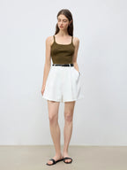 ZIQIAO 2025 Summer Women's Elevated Waist Wide Shorts - White Flattering Silhouette & Versatile Styling Casual Shorts 25ZQ92197