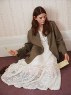 FSLE Design Sensitive French Women's Blazer with Lace Trim  2025 Autumn New Arrival White Suit Blazers 25FS13092