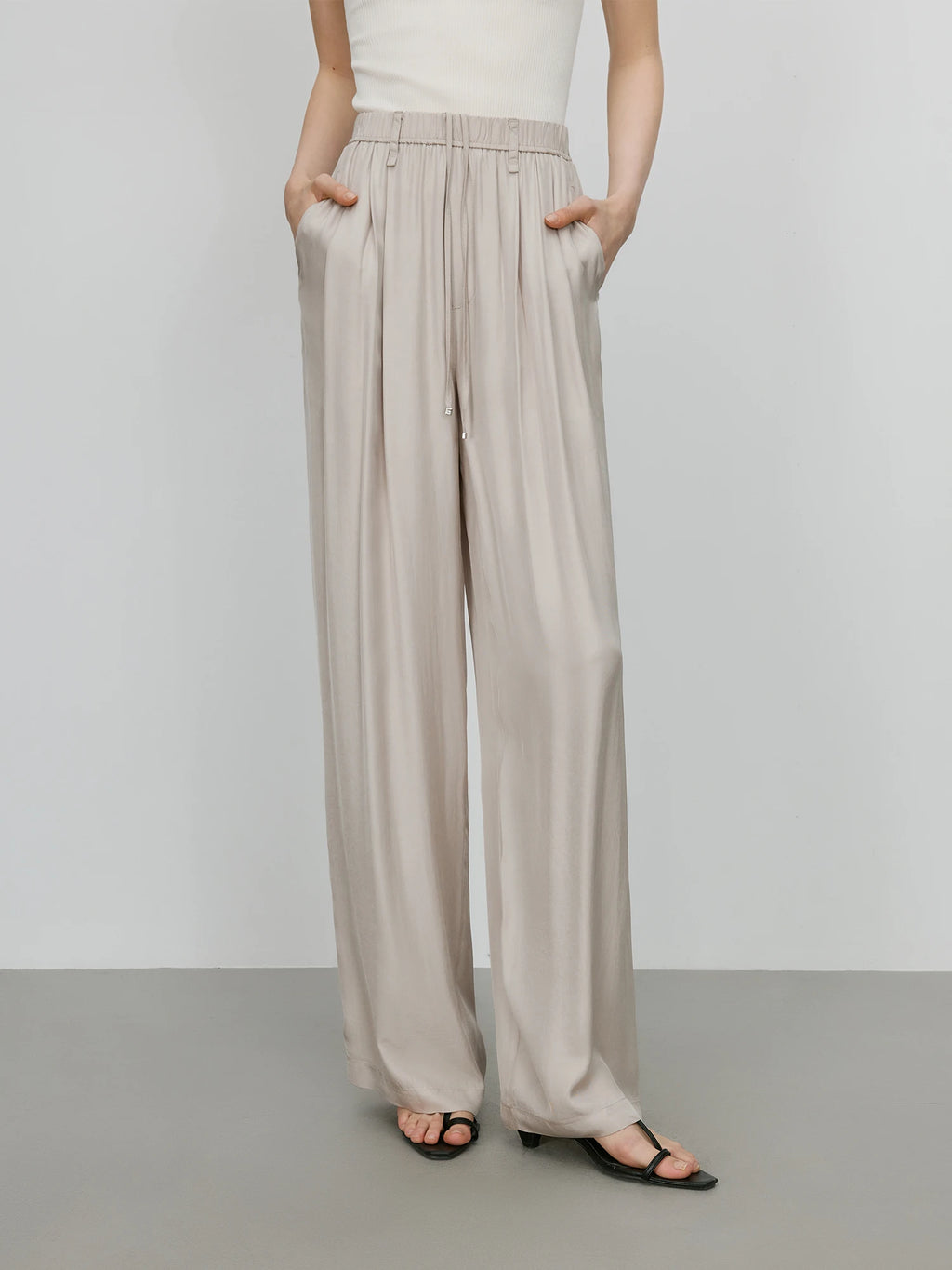 FSLE 【Premium Series】 Acetate Air Pants Women 2025 Summer New Drape Loose Wide-leg Pants 25FE12025
