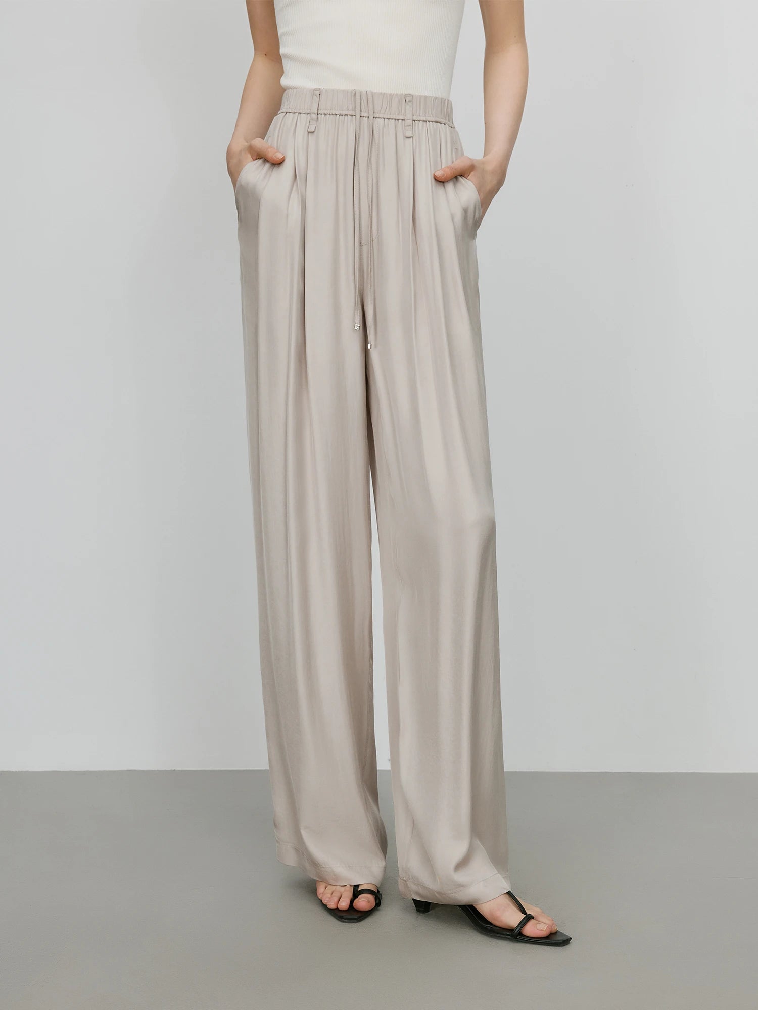 FSLE 【Premium Series】 Acetate Air Pants Women 2025 Summer New Drape Loose Wide-leg Pants 25FE12025