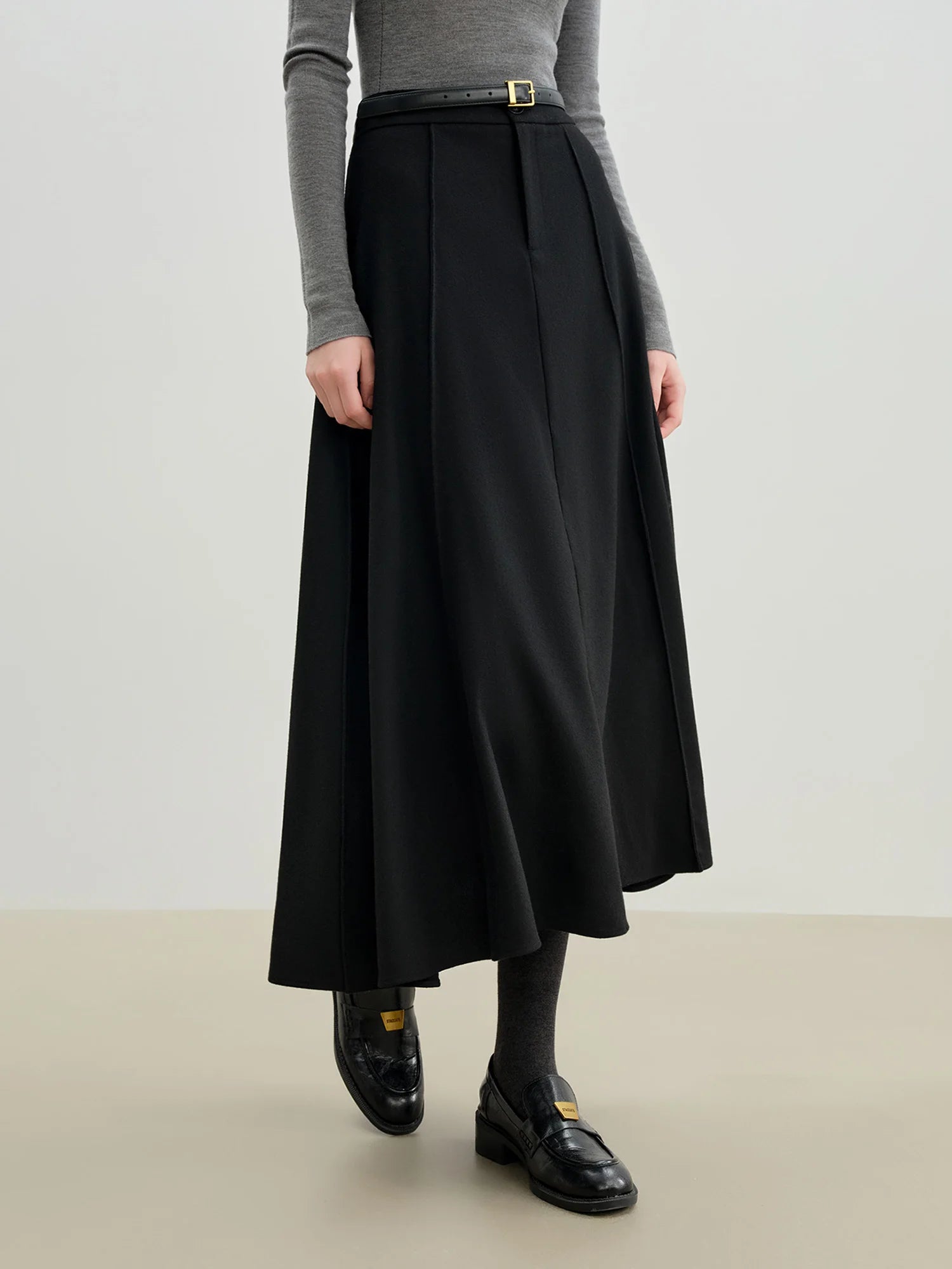 ZIQIAO 2025 Autumn Winter New Arrival Elegant 3D-Seamed Wool Draping Flared Umbrella-Style Skirt Stylish Half-Length Slim Skirts