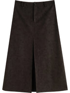 ZIQIAO 2025 Autumn Winter Women Retro Brown PU Leather Box Pleated Skirt - High Waist Midi Length A-Line Skirt for Casual