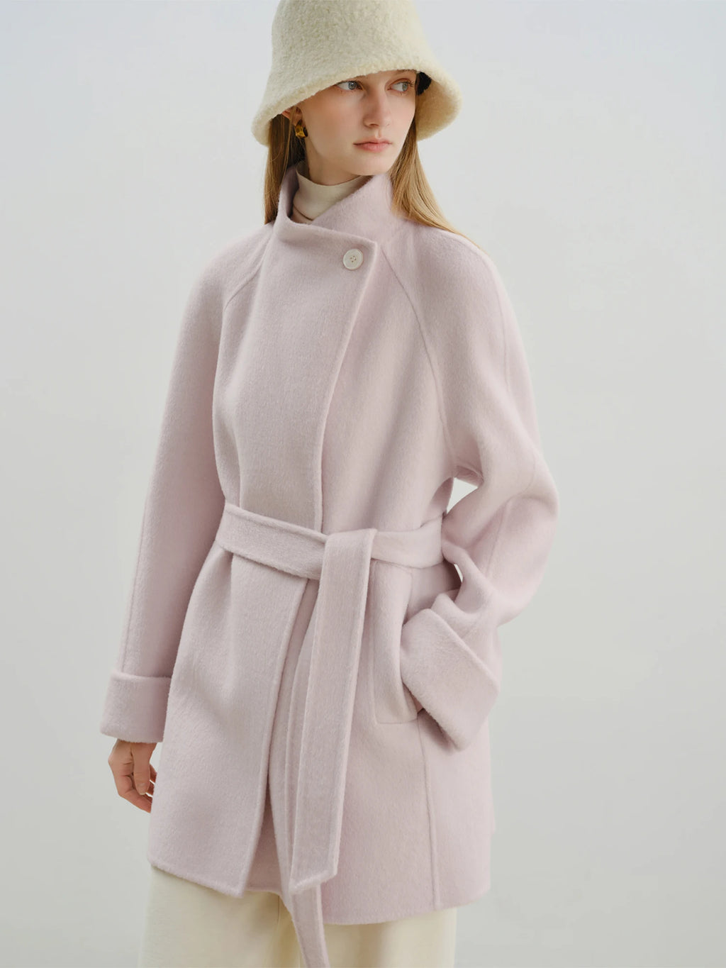 ZIQIAO 2025 New Arrival Chic Double Sided Camel Wool Blend Coat Elegant Short Jacket with College-Inspired Design Autumn Winter