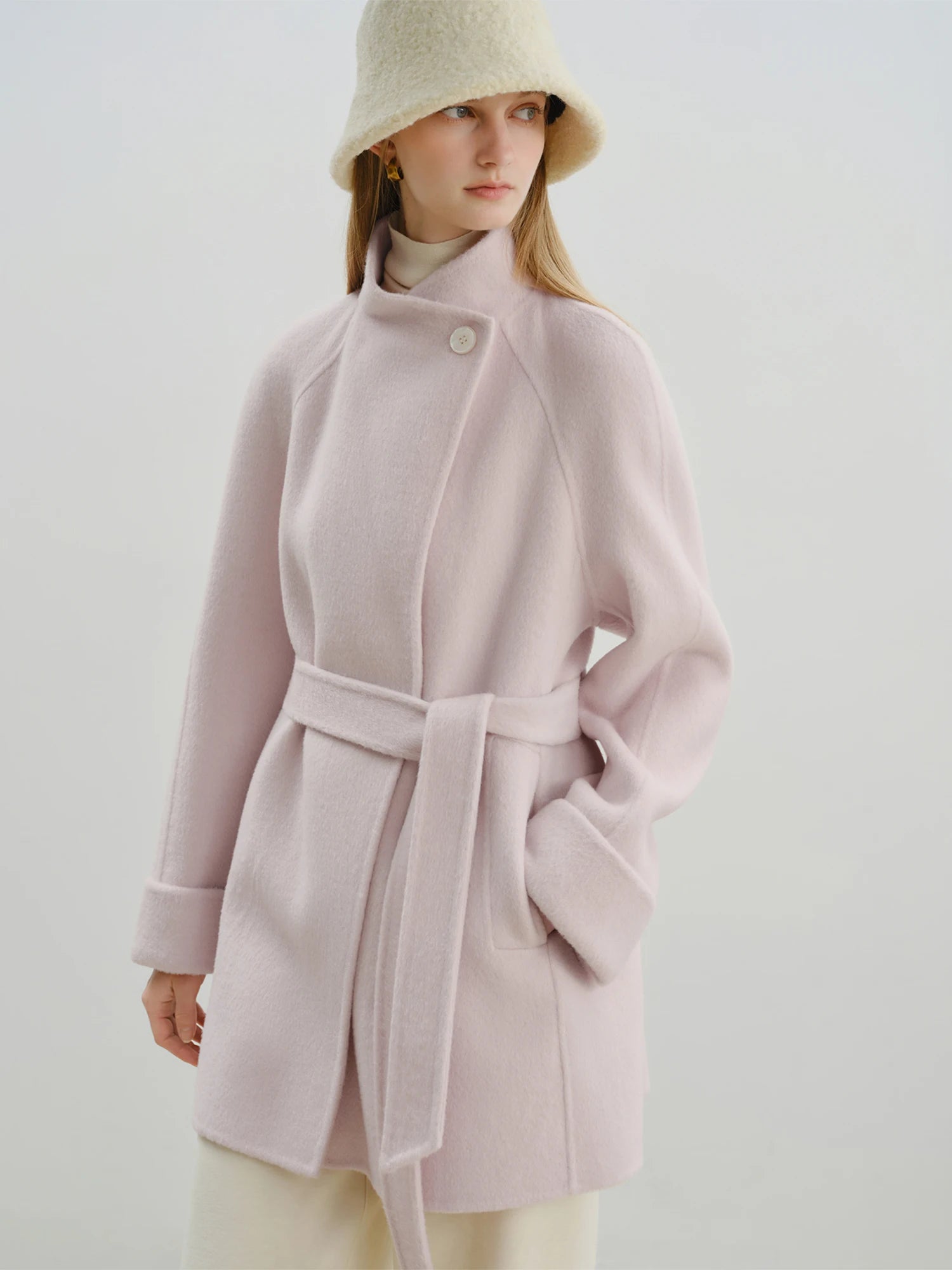 ZIQIAO 2025 New Arrival Chic Double Sided Camel Wool Blend Coat Elegant Short Jacket with College-Inspired Design Autumn Winter