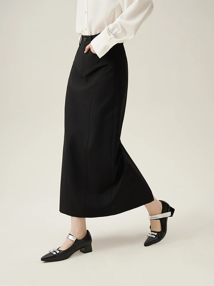 FSLE Commuter Style Straight High Waist Skirt for Women Spring 2024 New Style Slimming Long Skirt Female 24FS11059