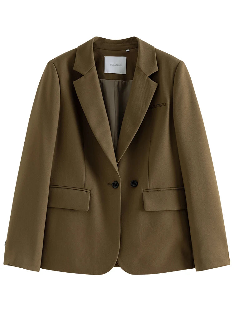 ZIQIAO Office Lady Suit Jacket For Women Niche 2023 Autumn New High-End Suit Black Women Casual Loose Coats Solid