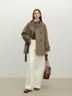 ZIQIAO Korean Style Short White Jacket for Women 2025 Early Winter New Style Stand Collar Stylish Warm Jacket