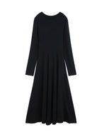 ZIQIAO 2025 Winter Women's Slim Fit Knit Dress - Round Neck Bodycon Little Black Dress Tummy Control Waist Elegant Mid-Length