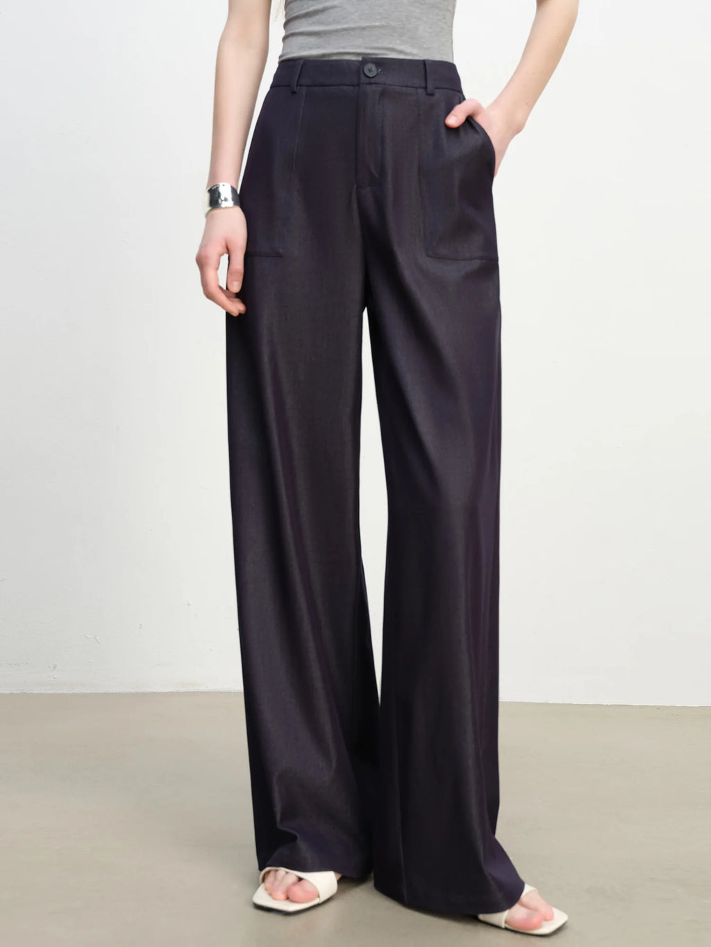 ZIQIAO 2025 Summer Women's Wide-Leg Textured Pants - Fluid Drape & Floor-Length Slimming Silhouette 25ZQ92271