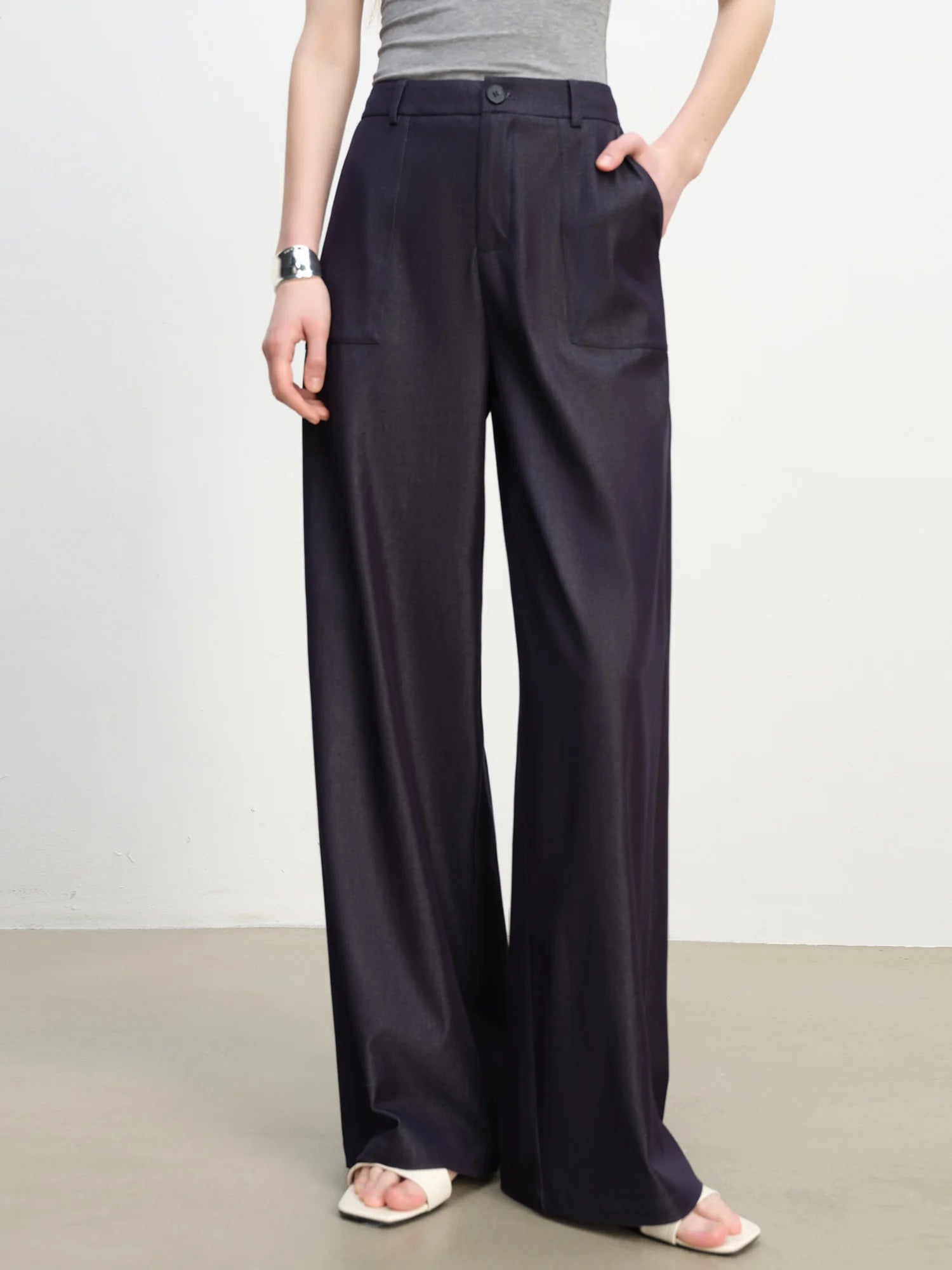 ZIQIAO 2025 Summer Women's Wide-Leg Textured Pants - Fluid Drape & Floor-Length Slimming Silhouette 25ZQ92271