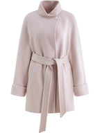 ZIQIAO 2025 New Arrival Chic Double Sided Camel Wool Blend Coat Elegant Short Jacket with College-Inspired Design Autumn Winter