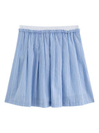 ZIQIAO New Arrival for 2025 Petite Women High-Waisted Blue Striped Pleated Mini A-Line Skirt 25ZQ92312