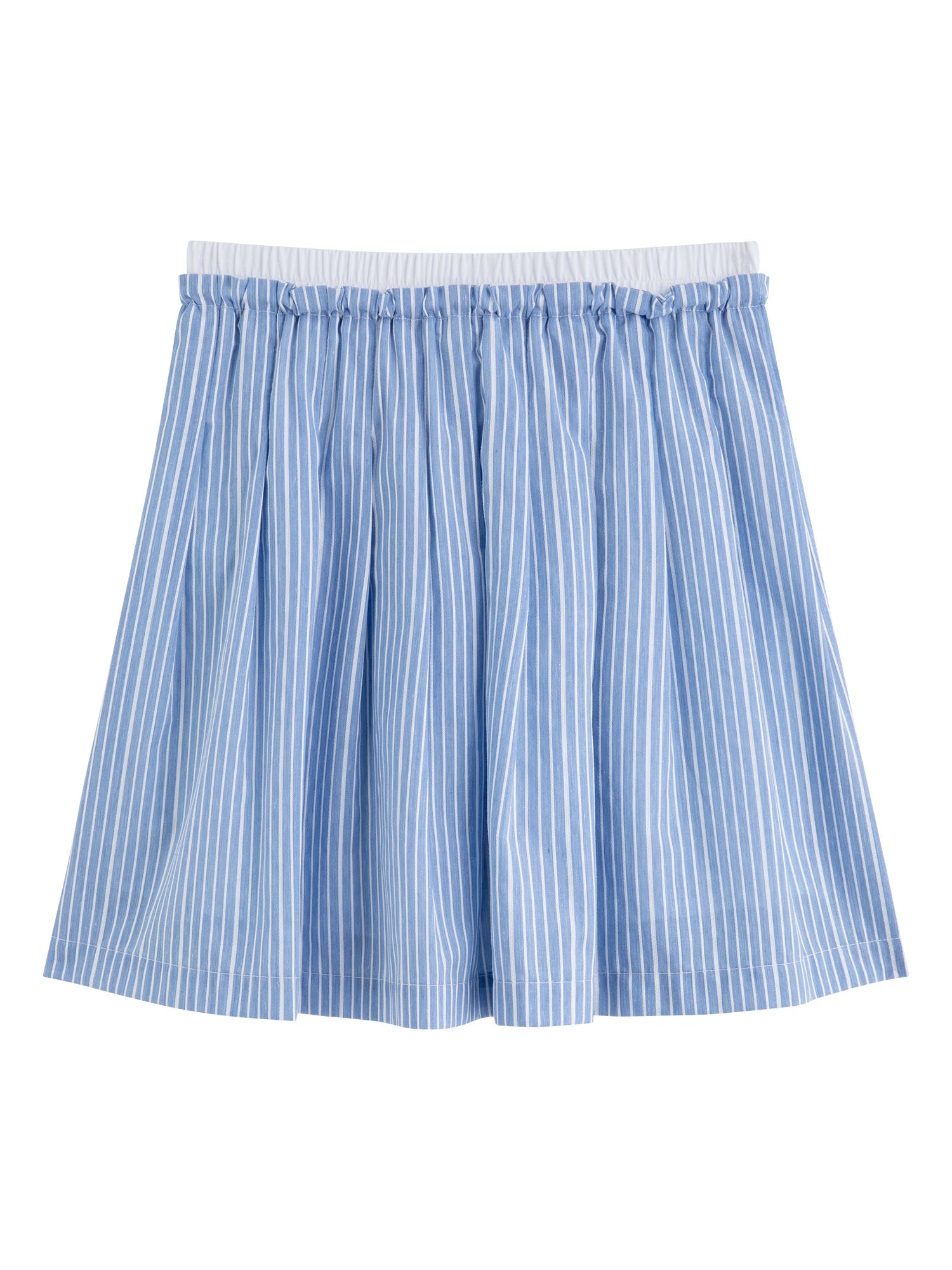 ZIQIAO New Arrival for 2025 Petite Women High-Waisted Blue Striped Pleated Mini A-Line Skirt 25ZQ92312
