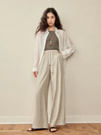 ZIQIAO 2025 Women's Elastic-Waist Wide-Leg Pants - Artistic Stripe & Fluid Drape Silhouette Casual Loose Pants 25ZQ92277