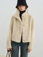 ZIQIA 2025 Winter Women Short Faux Fur Coat with Toggle Buttons - Eco-Friendly Integrated Fur Leather Look New Arrival Outerwear