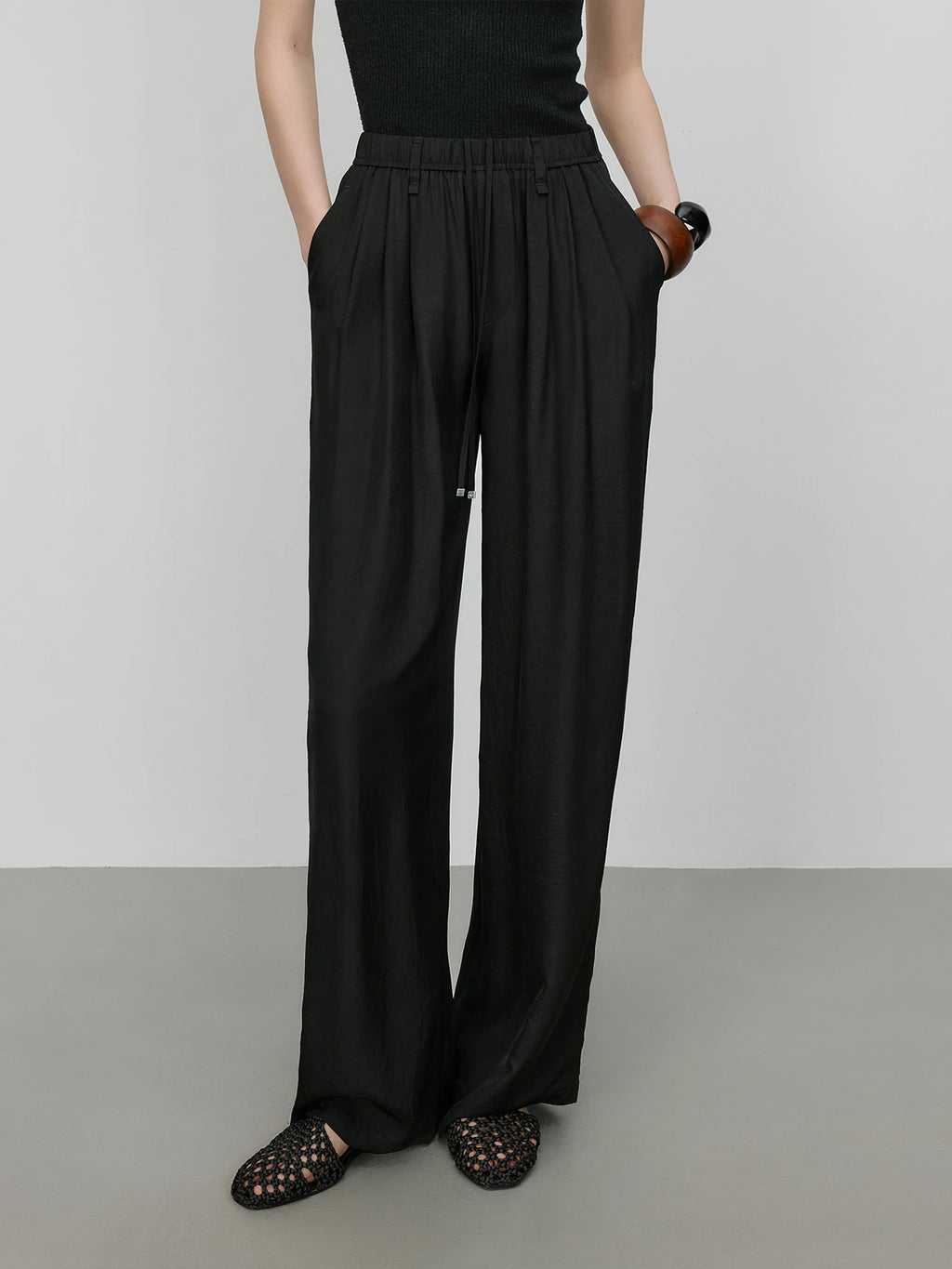 FSLE 【Premium Series】 Acetate Air Pants Women 2025 Summer New Drape Loose Wide-leg Pants 25FE12025