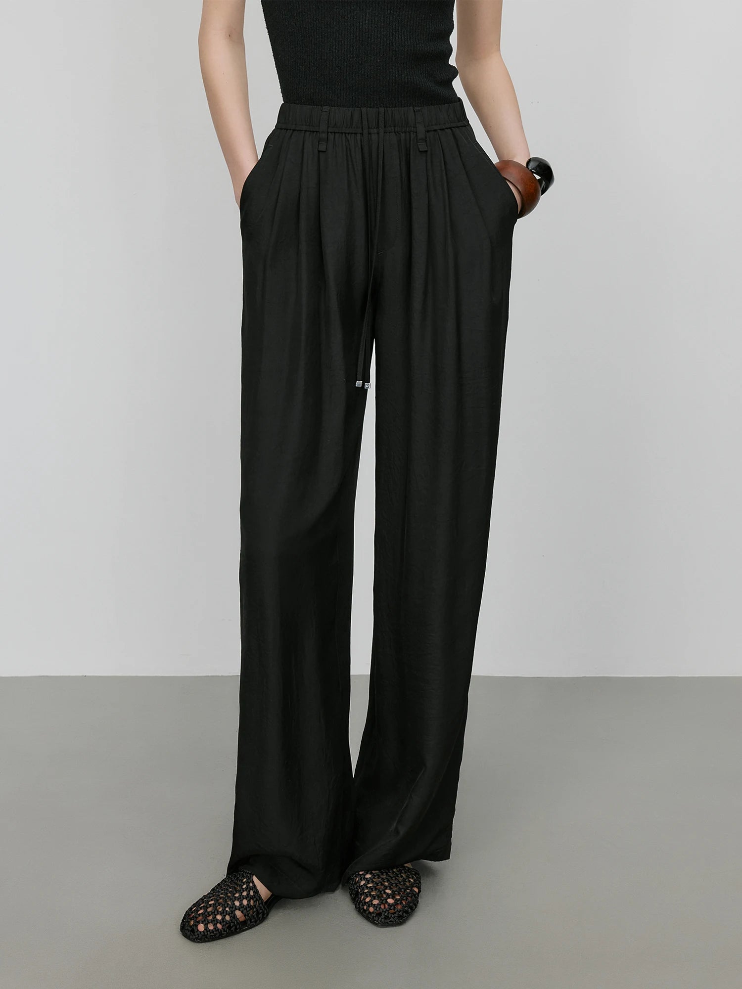 FSLE 【Premium Series】 Acetate Air Pants Women 2025 Summer New Drape Loose Wide-leg Pants 25FE12025