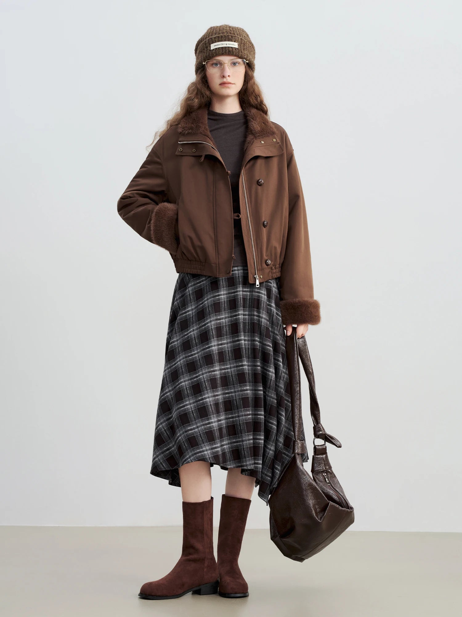 ZIQIAO 2025 Women's Retro Plaid A-Line Skirt - High Waist Flared Swing Midi Skirt with Pleated Detail for Office Casual