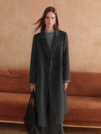 FSLE Winter 2025 Women's Tailored Shoulder Blazer Coat - Double Faced Wool Trench Outerwear with Notch Lapel Office Elegant