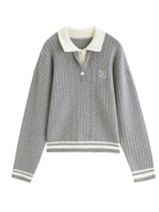 ZIQIAO 2025 Early Autumn New Arrival Stylish Cable Knit Polo Sweater for Petite Women College-inspired Wool Knitwear Pullovers