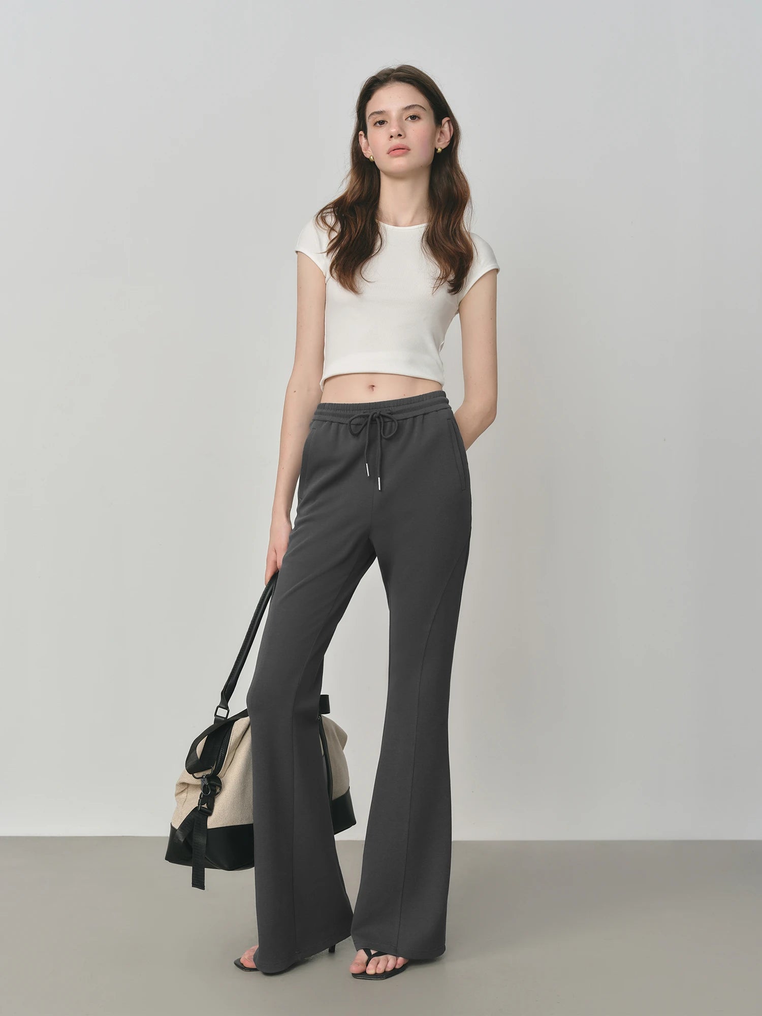 FSLE Elastic Waist Casual Pants Women Autumn 2025 New Retro Slim Fit Flared Pants 25FS13228