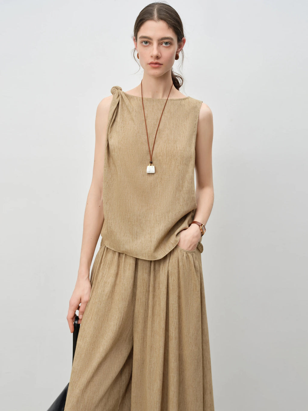 ZIQIAO 2025 Summer Women's Sleeveless Linen Set - Breathable Wide-Leg Styling & Relaxed Elegance Women Pants Set 25ZQ92104