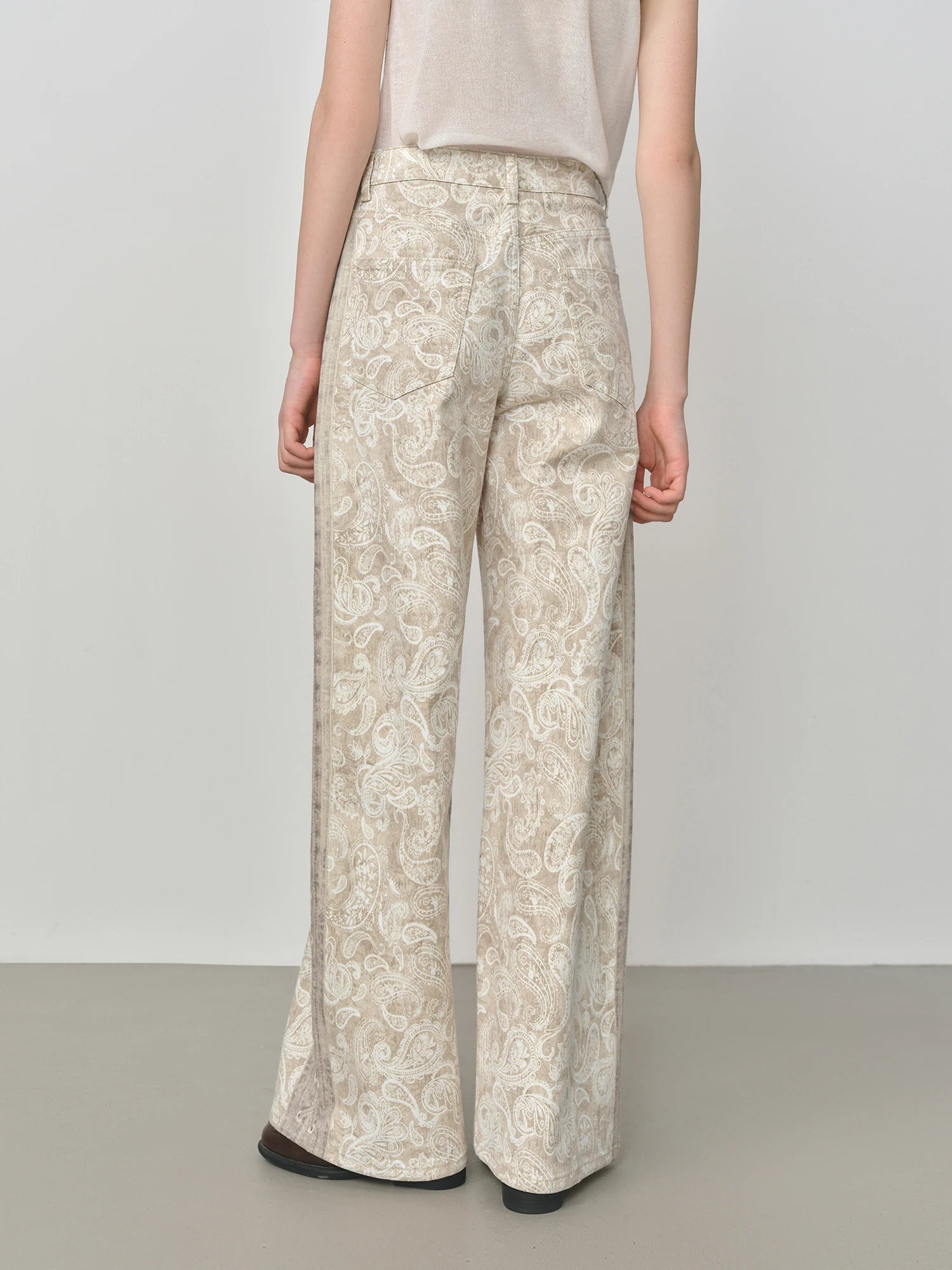 FSLE Retro Full Print Curved Jeans Women 2025 New Autumn Straight Loose Casual Pants 25FS13216