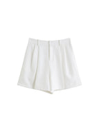 ZIQIAO 2025 Summer Women's Elevated Waist Wide Shorts - White Flattering Silhouette & Versatile Styling Casual Shorts 25ZQ92197