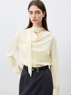 ZIQIAO Women Blouse+Vest Two Sets Office Lady Temperament 2025 Spring Light Yellow Long Sleeve Tops 23% Acetate Shirt 25ZQ91146
