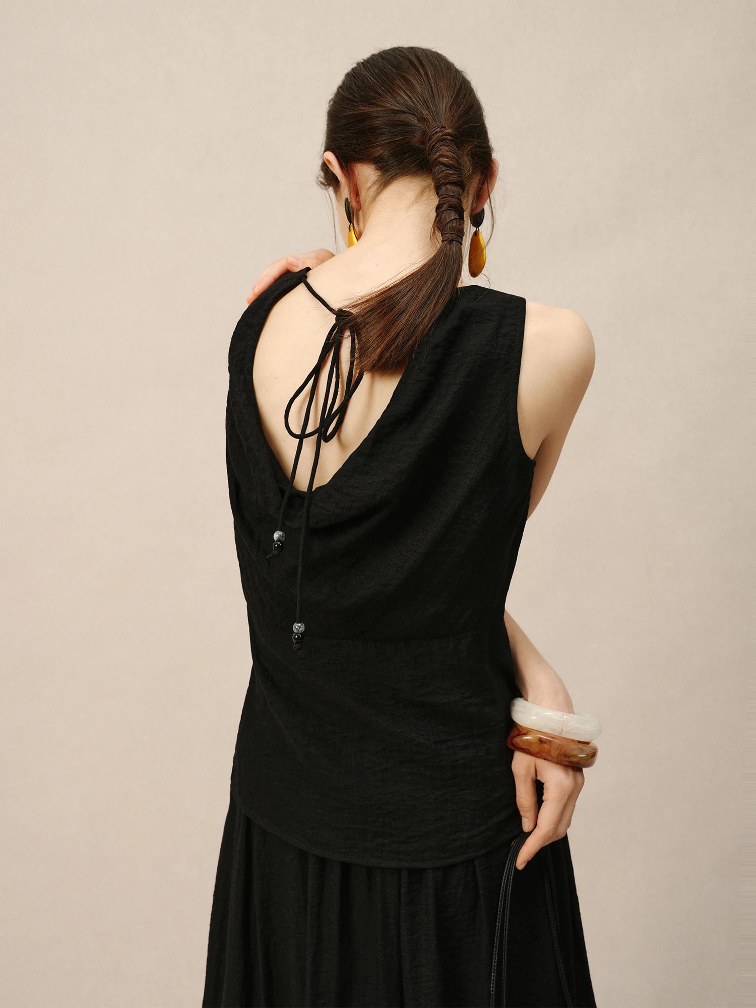 ZIQIAO 2025 Summer Petite Women Asian-Inspired Sleeveless Set - Flowy Blouson Skirt Tank Top Casual Outfit for Special Occasions