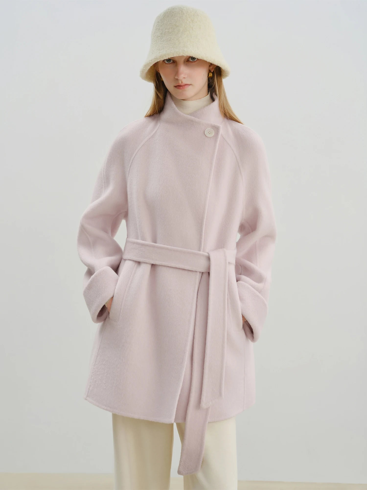 ZIQIAO 2025 New Arrival Chic Double Sided Camel Wool Blend Coat Elegant Short Jacket with College-Inspired Design Autumn Winter