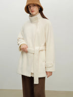 ZIQIAO Korean Style Short White Jacket for Women 2025 Early Winter New Style Stand Collar Stylish Warm Jacket