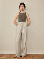 ZIQIAO 2025 Women's Elastic-Waist Wide-Leg Pants - Artistic Stripe & Fluid Drape Silhouette Casual Loose Pants 25ZQ92277