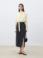 ZIQIAO Women Blouse+Vest Two Sets Office Lady Temperament 2025 Spring Light Yellow Long Sleeve Tops 23% Acetate Shirt 25ZQ91146