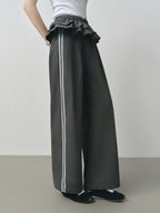 FSLE 2025 Summer Balletcore Pants Women's Fake Two-Piece Lace Trim Casual Trousers Y2K Trendy Ruffled Chic Joggers 25FS12880