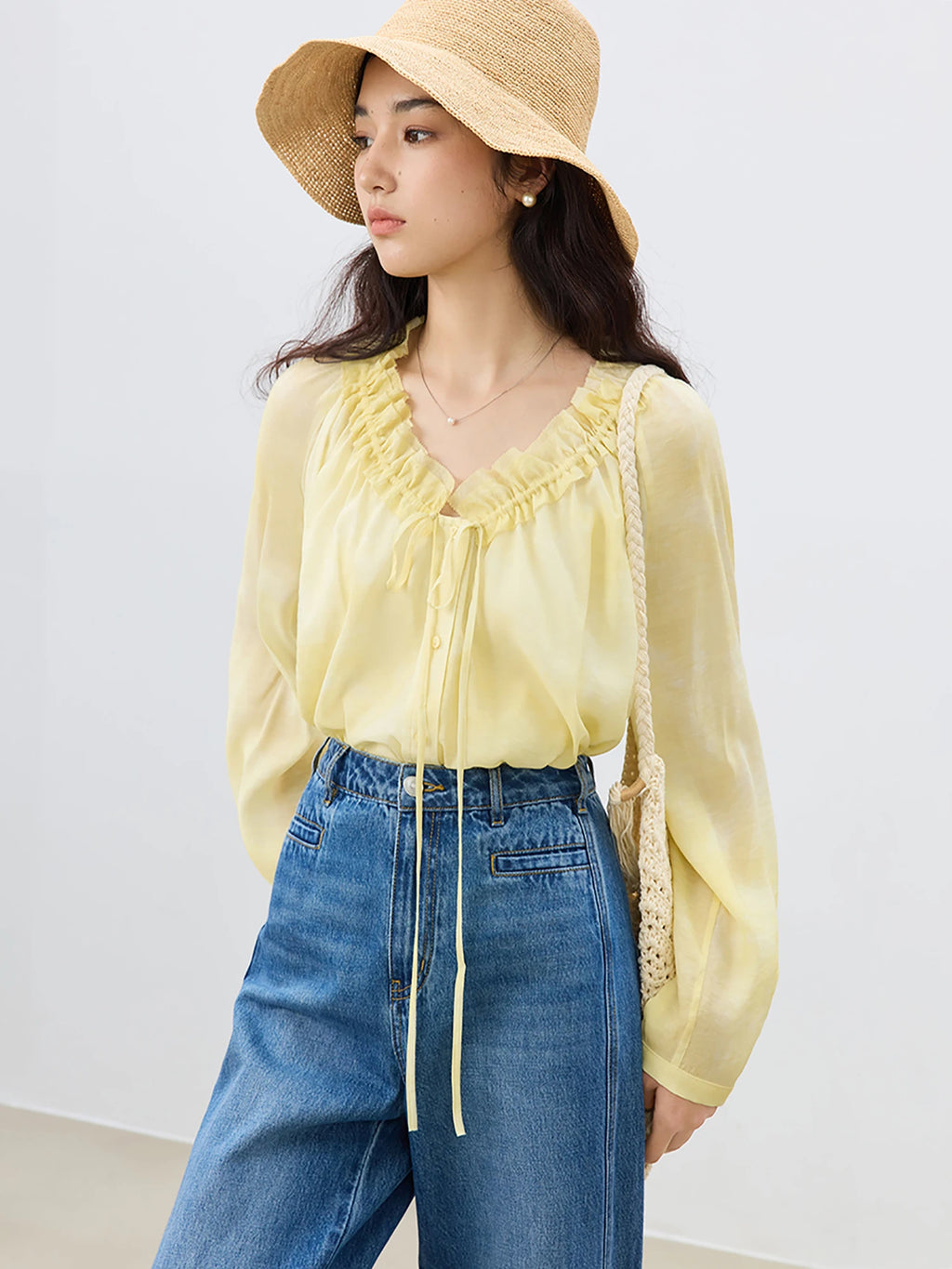 ZIQIAO Women Spring Long Sleeve Chiffon Shirts Blouse+Vest Two Sets V-Neck French Style Floral Women Shirt Tops 25ZQ91125