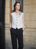 FSLE 2025 Summer Old Money Vest Wide-Leg Pants Set Vintage Tailored Two-Piece Adjustable Waist Eco Linen for Boardroom to Brunch