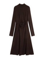 ZIQIAO Autumn Winter 2025 Women's Waist-Defined Maxi Dress - Classic Black Timeless Silhouette Flattering Fit Office Elegant