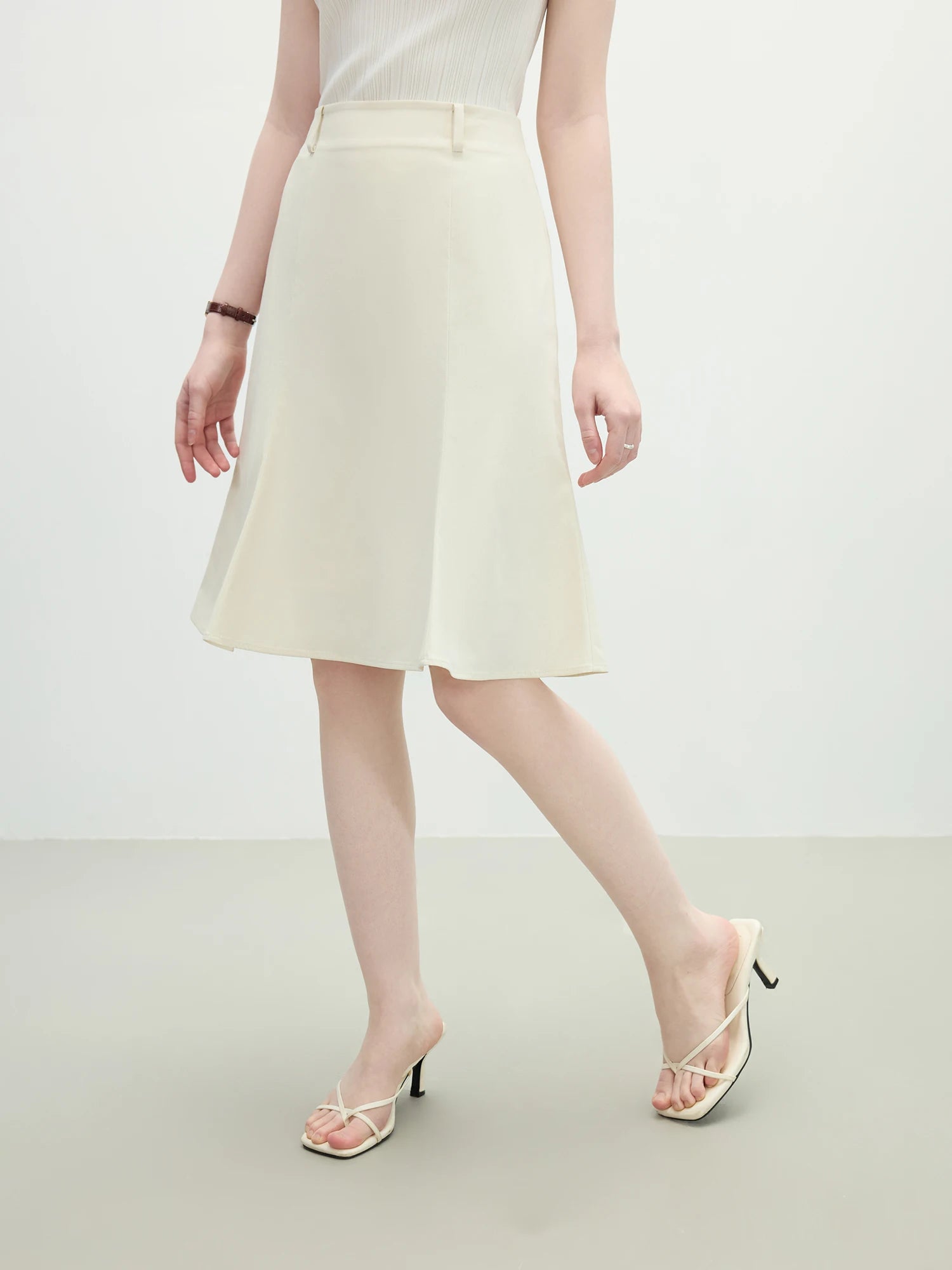 FSLE White Mermaid A-Line Skirt 2025 Summer High-Waisted Office Evening Chiffon Tailored Elegance Casual Loose Skirts 25FS12166
