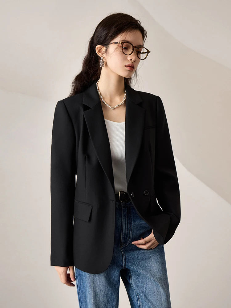ZIQIAO Office Lady Suit Jacket For Women Niche 2023 Autumn New High-End Suit Black Women Casual Loose Coats Solid