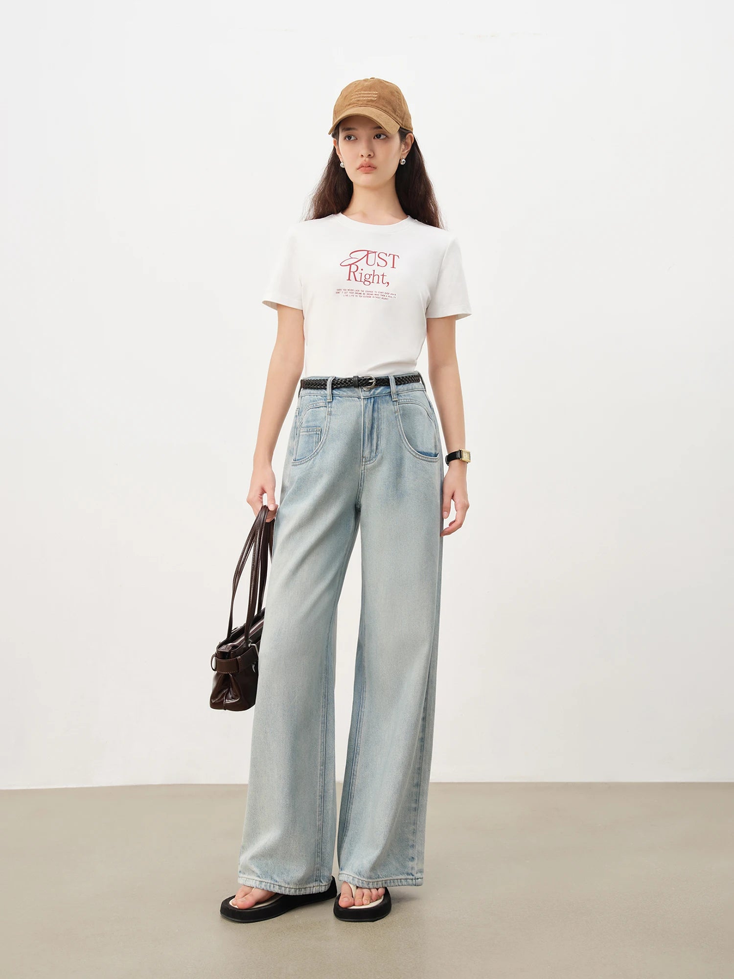 ZIQIAO Simple Printed Straight Shoulder Round Neck T-shirt Women's Short Sleeve 2025 Summer New 25ZQ92367