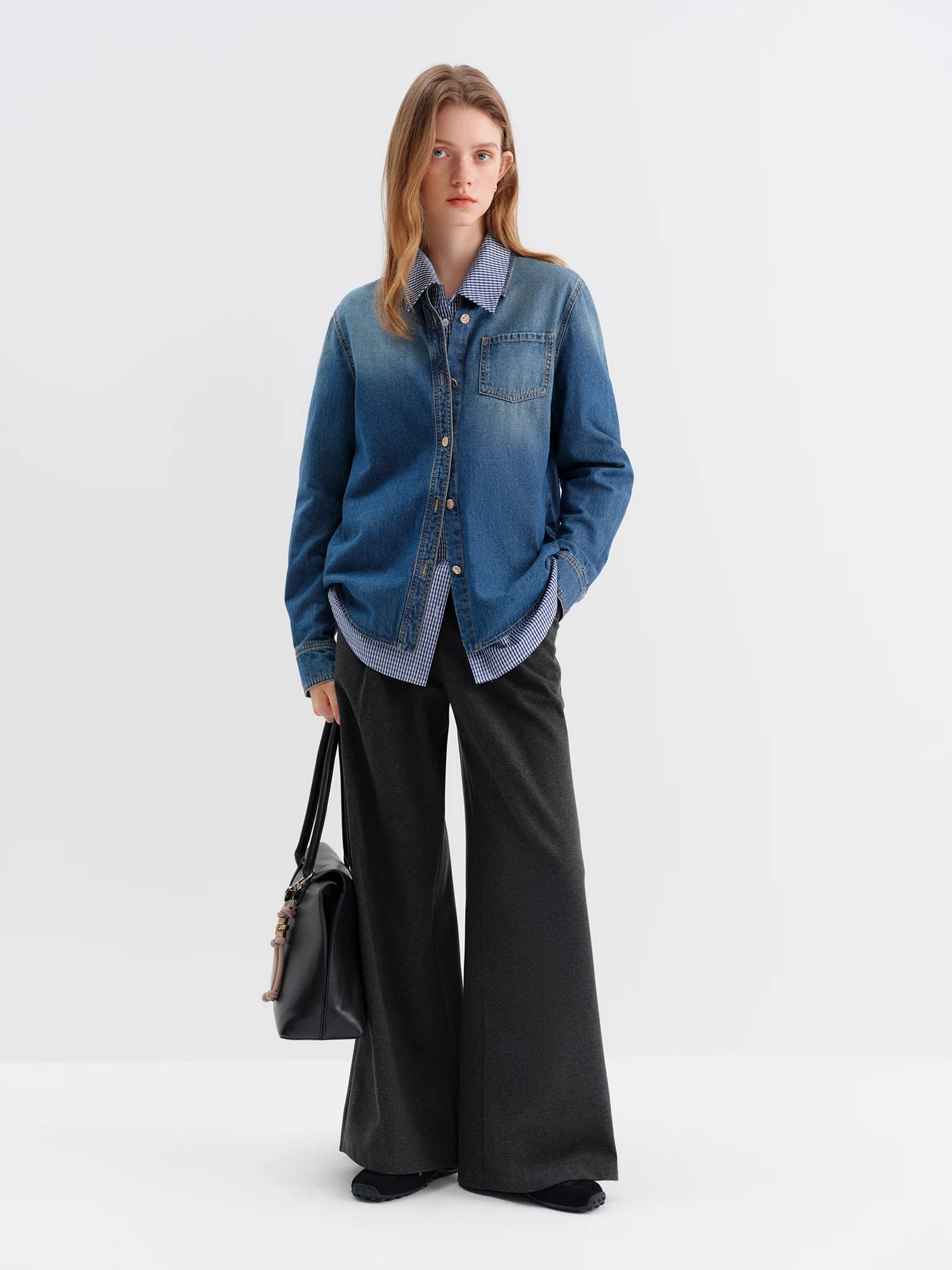 FSLE Commuter Style Starry Sky Wool Straight Wide-leg Pants Leisure Loose Vintage Simple Full-length Korean Style Ins